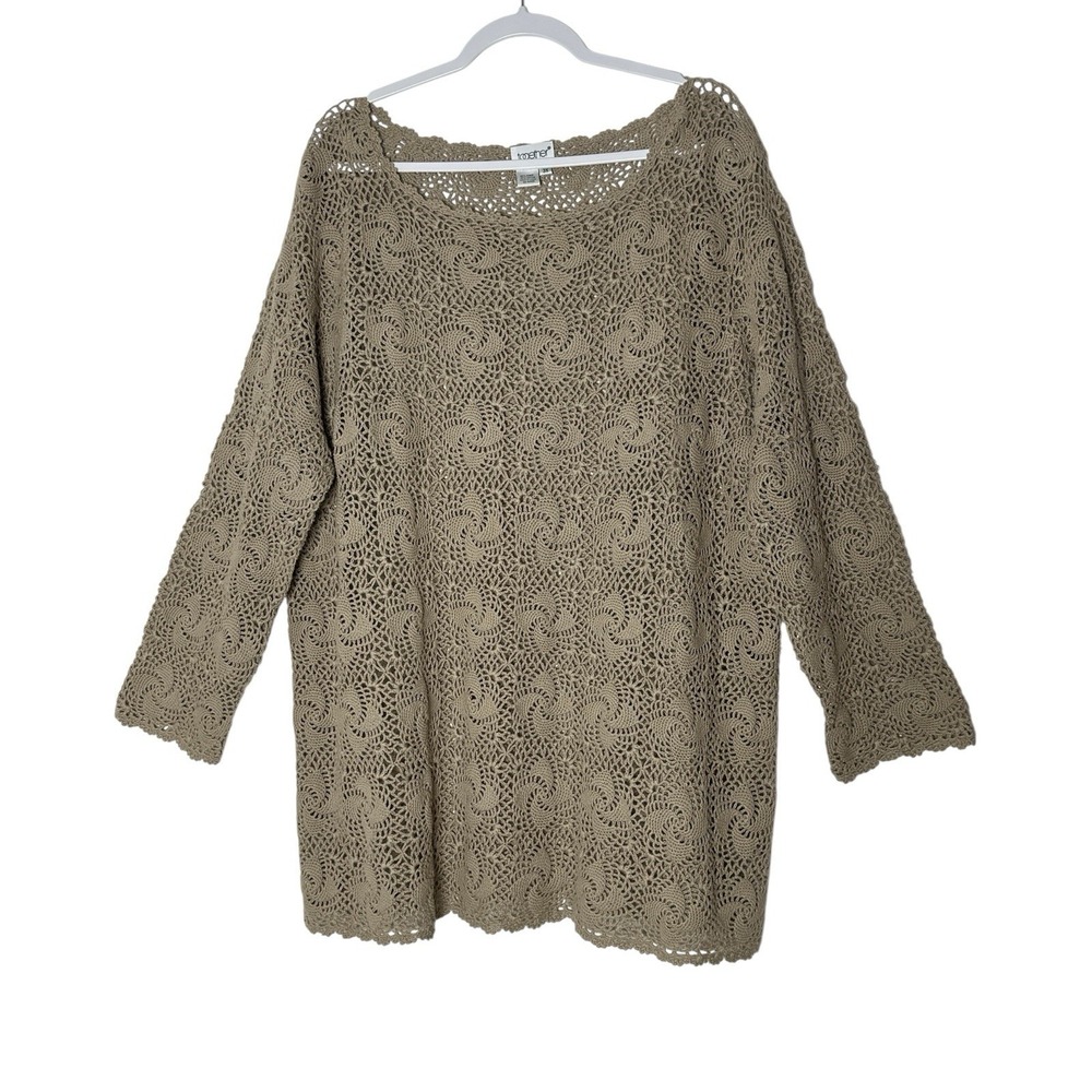 Together Tunic Top‎ Women's 3X Beige Plus Crochet Long Sleeve